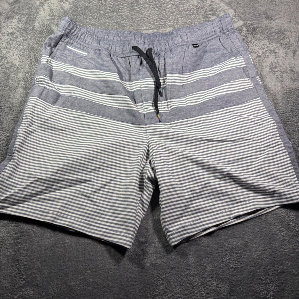 Hurley Mens Blue White Striped Hybrid Walk Shorts Elastic Waist Size Large
